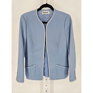 Vtg 1990s Personal Womens Sz 8 Open Front Suit Blazer Jacket Light Blue